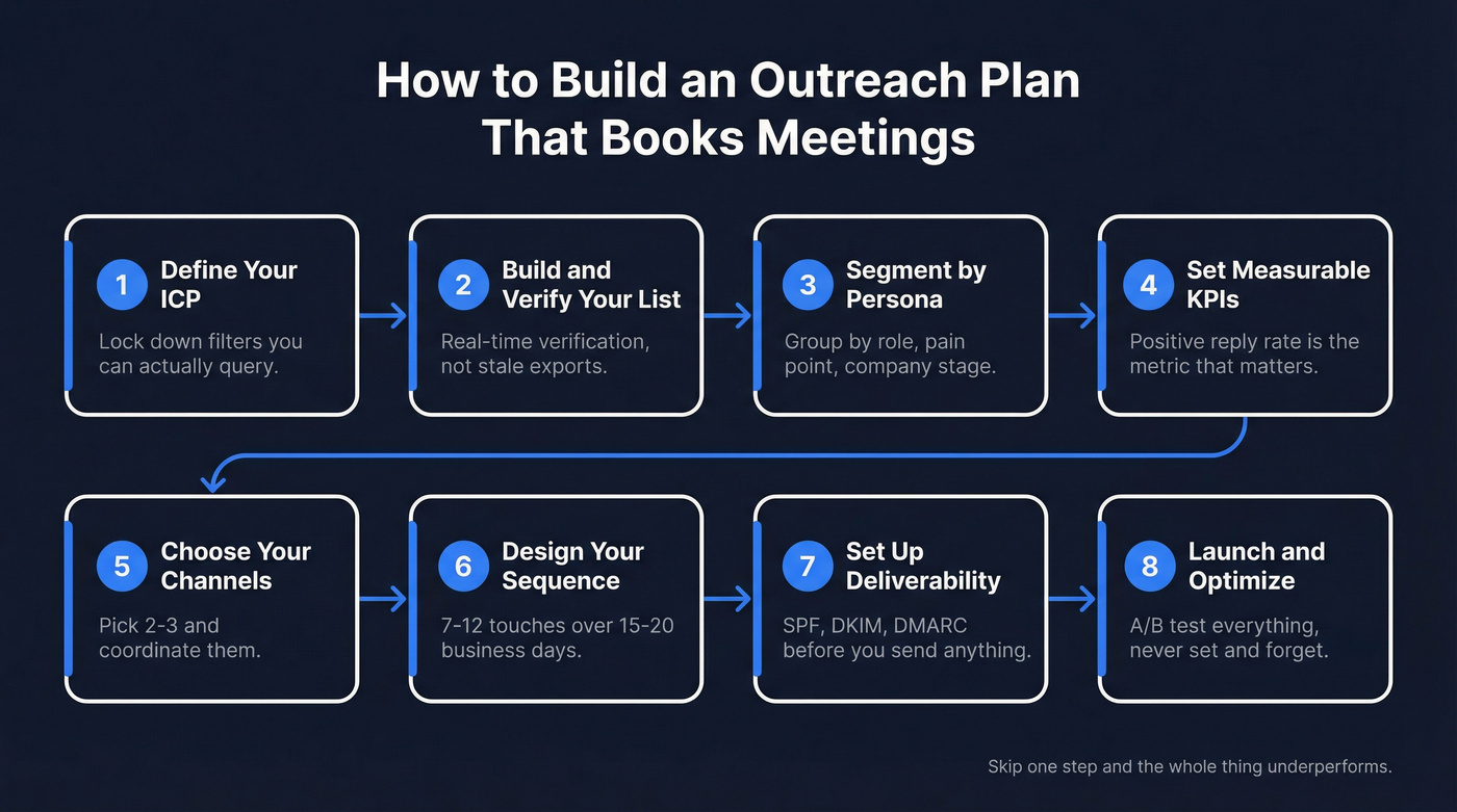 8-step outreach plan building process flow chart