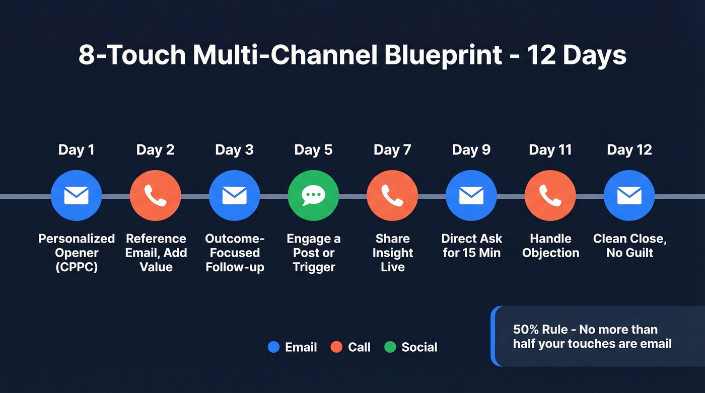 8-touch multi-channel outreach sequence visual timeline