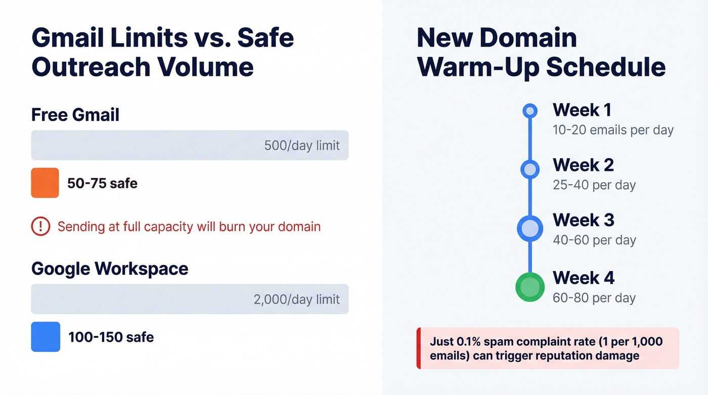 Gmail sending limits vs safe cold outreach volume