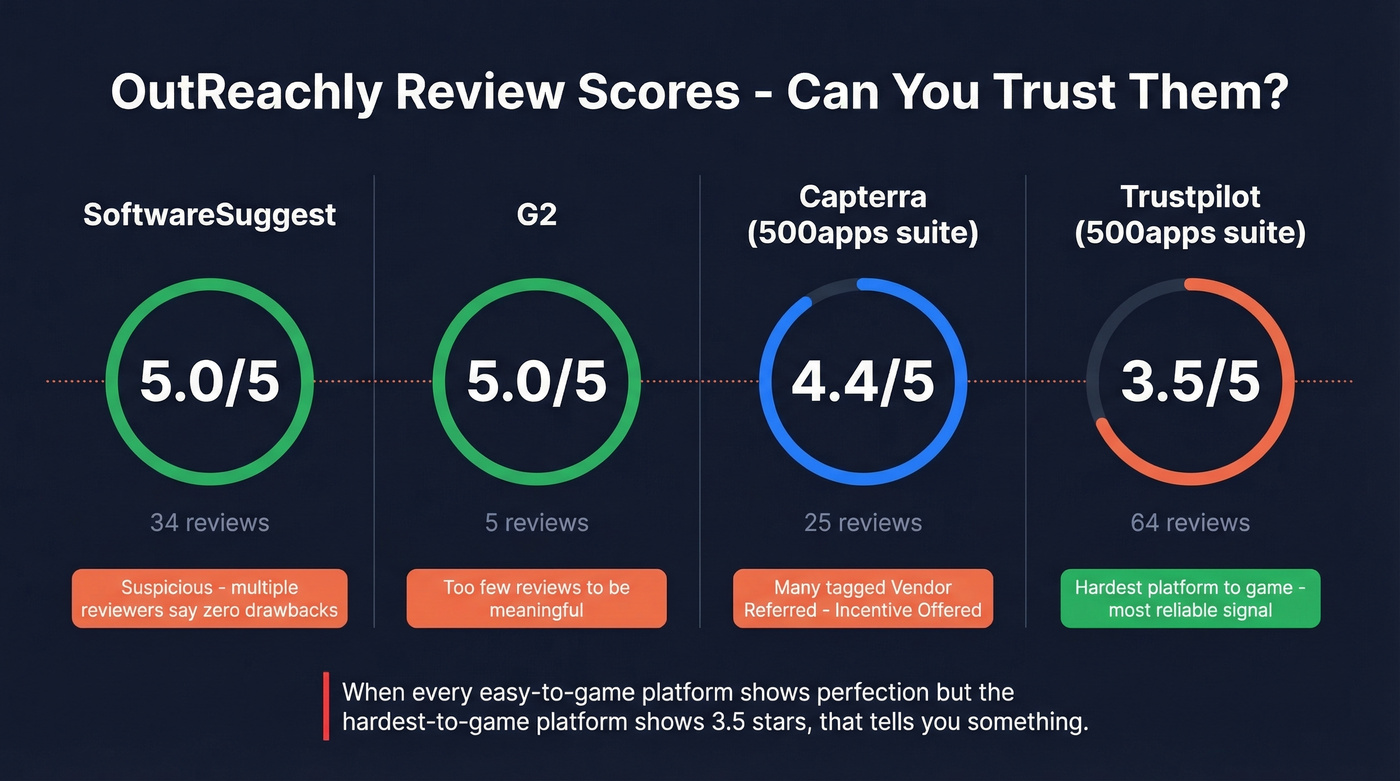 OutReachly review scores across platforms with trust indicators