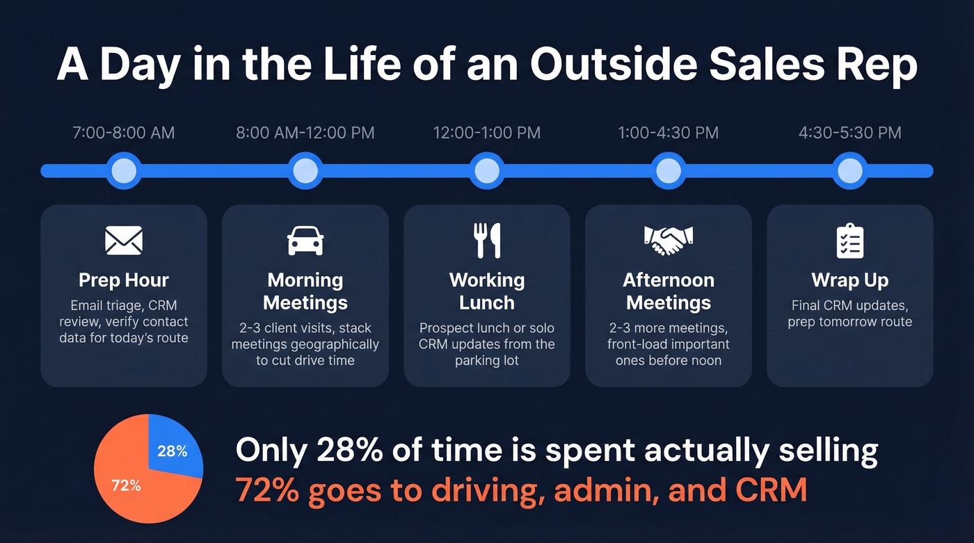Typical day timeline for outside sales reps