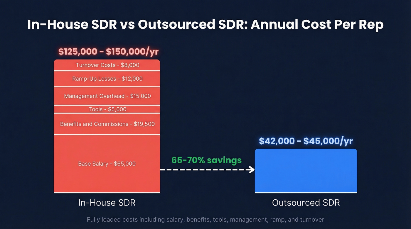 In-house vs outsourced SDR annual cost comparison