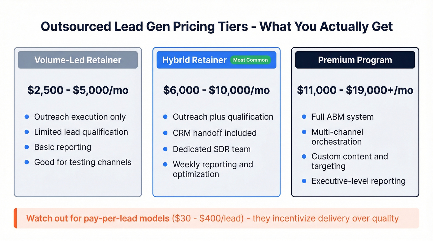 Three outsourced lead gen pricing tiers explained
