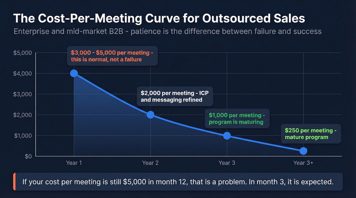 Cost per meeting declining over three years