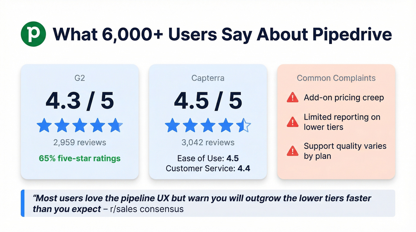 Pipedrive user review ratings across platforms