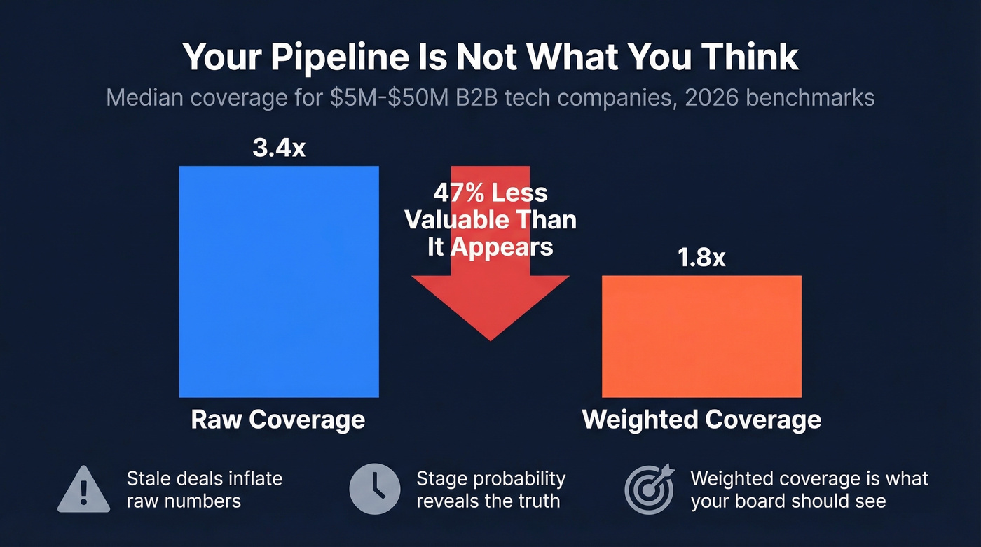 Raw vs weighted pipeline coverage gap visualization