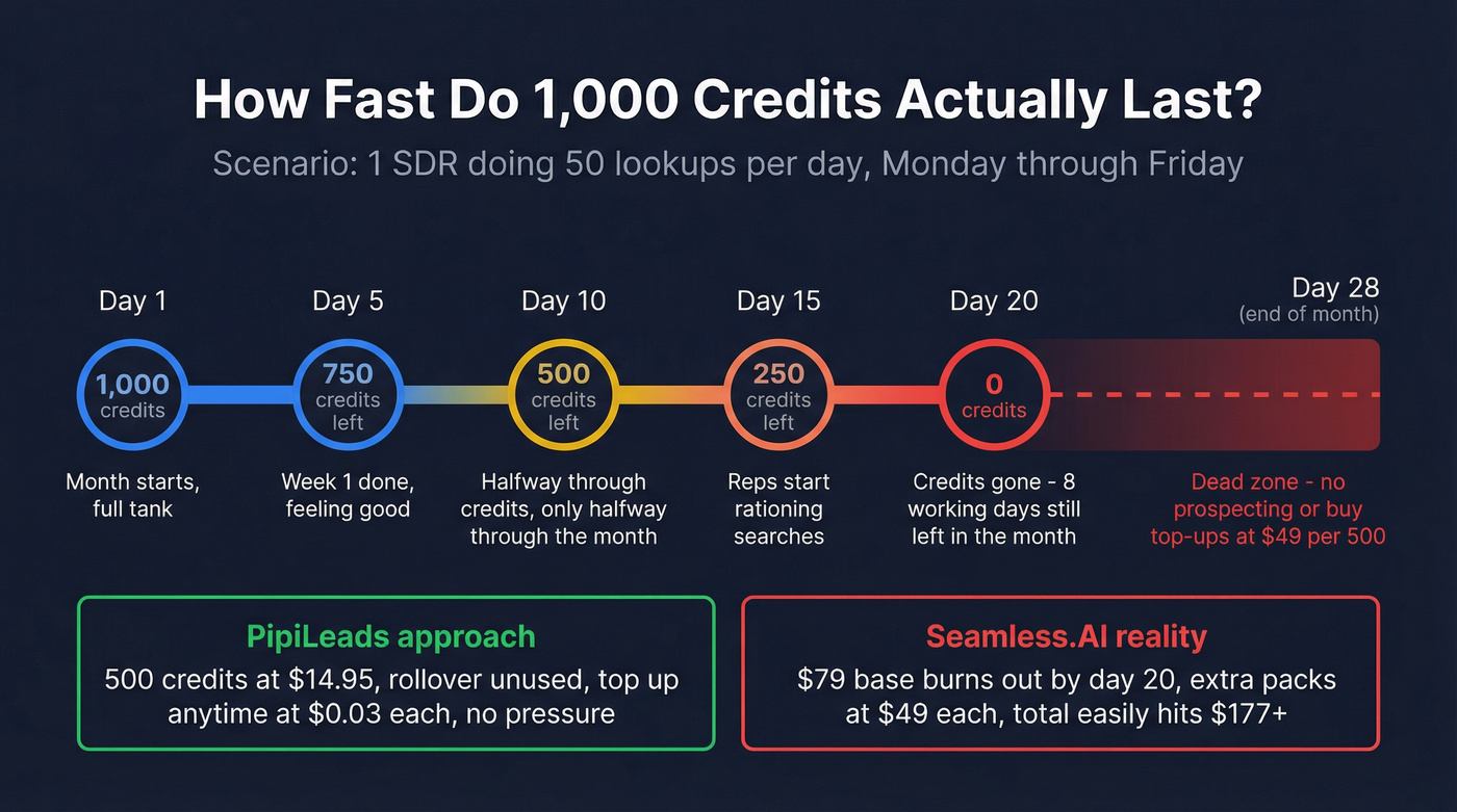 Credit burn timeline showing how fast 1000 credits disappear