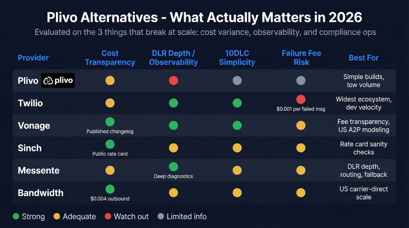 Plivo alternatives comparison across key evaluation criteria