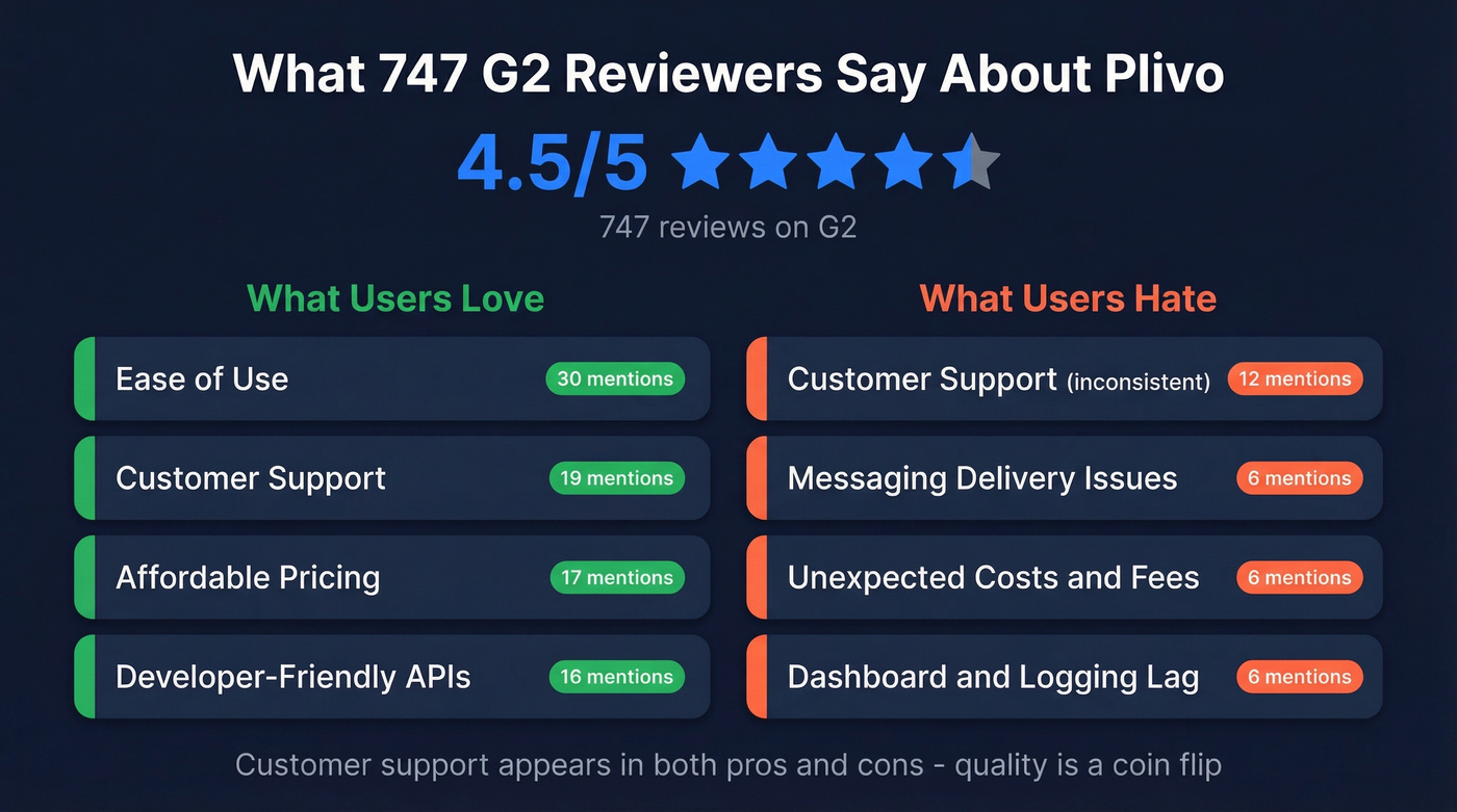 Plivo G2 review sentiment analysis with key stats