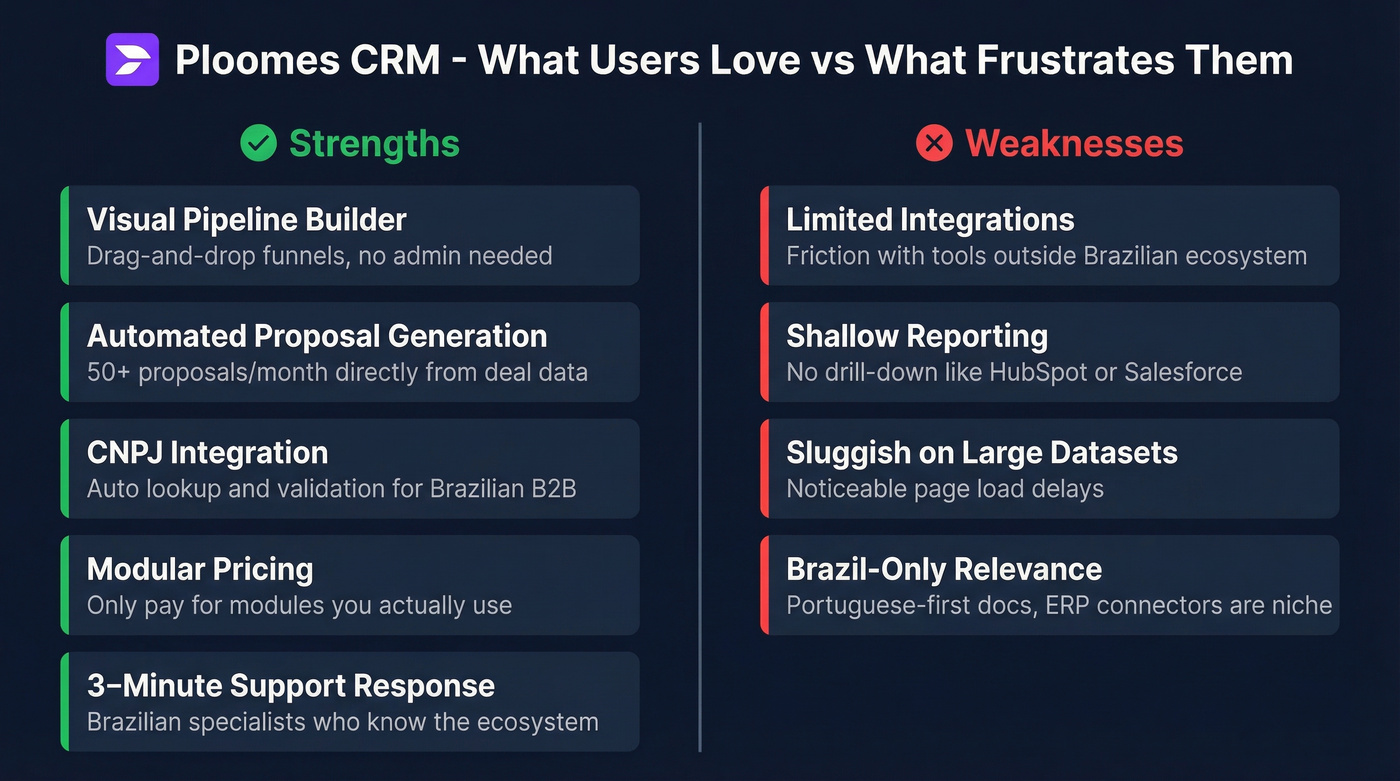 Ploomes top strengths and weaknesses visual summary