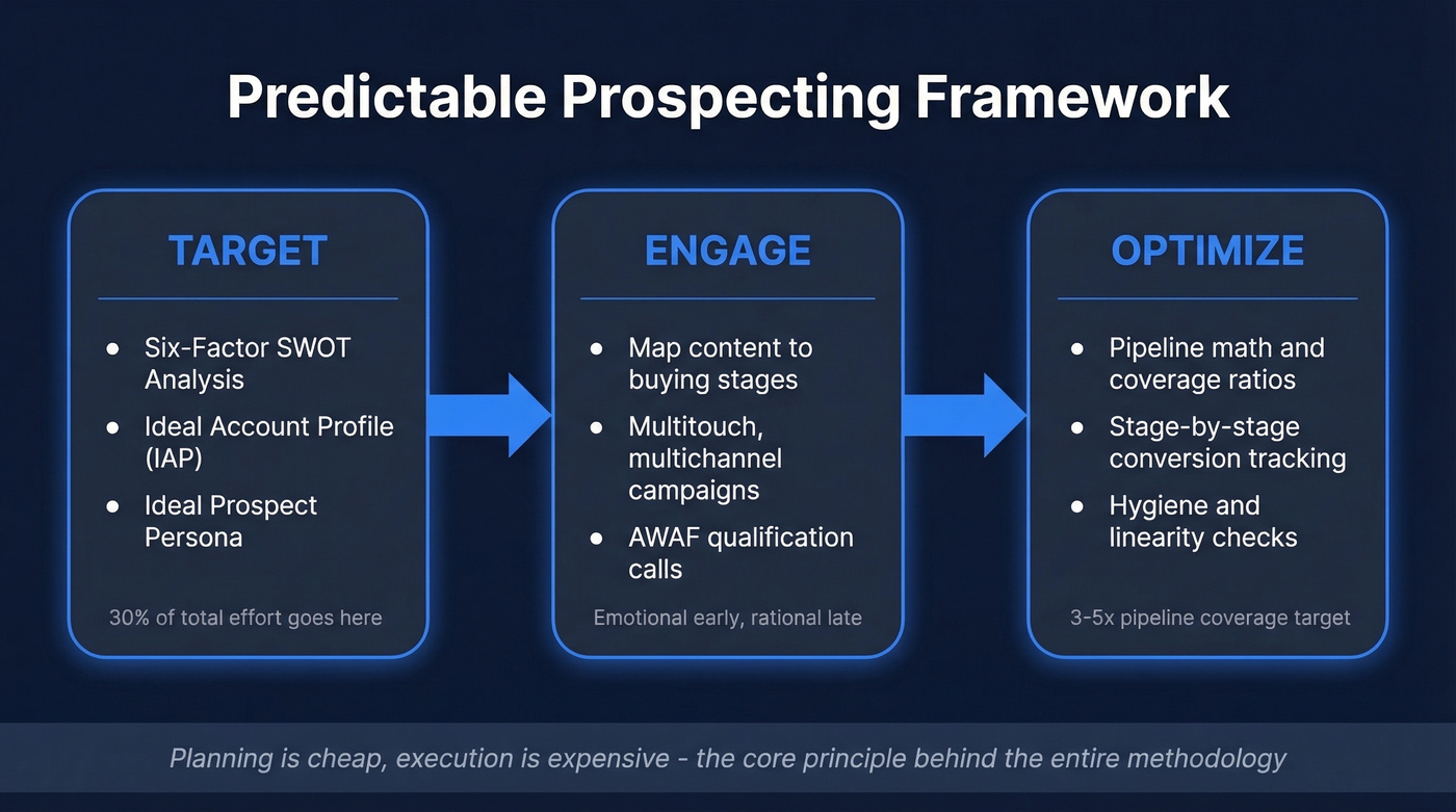 Three-phase predictable prospecting framework overview diagram