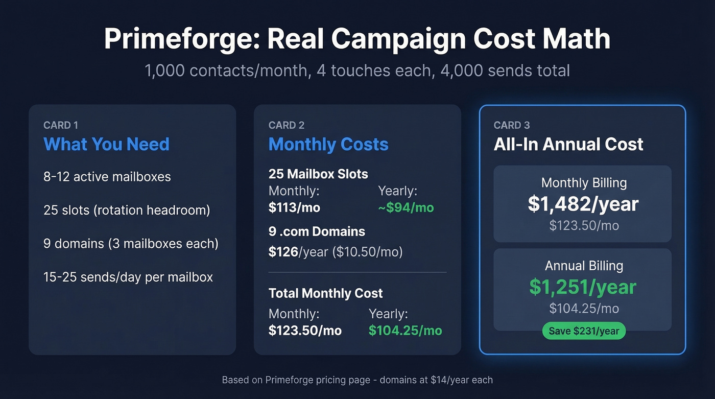 Primeforge annual campaign cost breakdown visualization