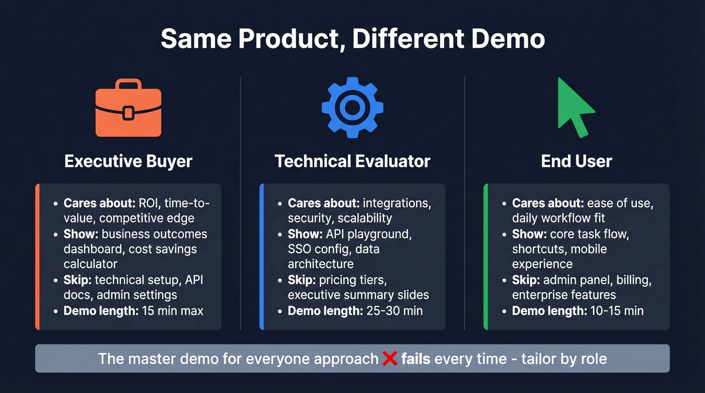 Demo personalization by buyer persona showing different focus areas