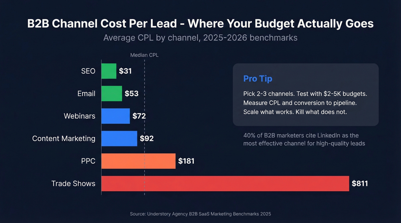 B2B channel cost per lead comparison bar chart