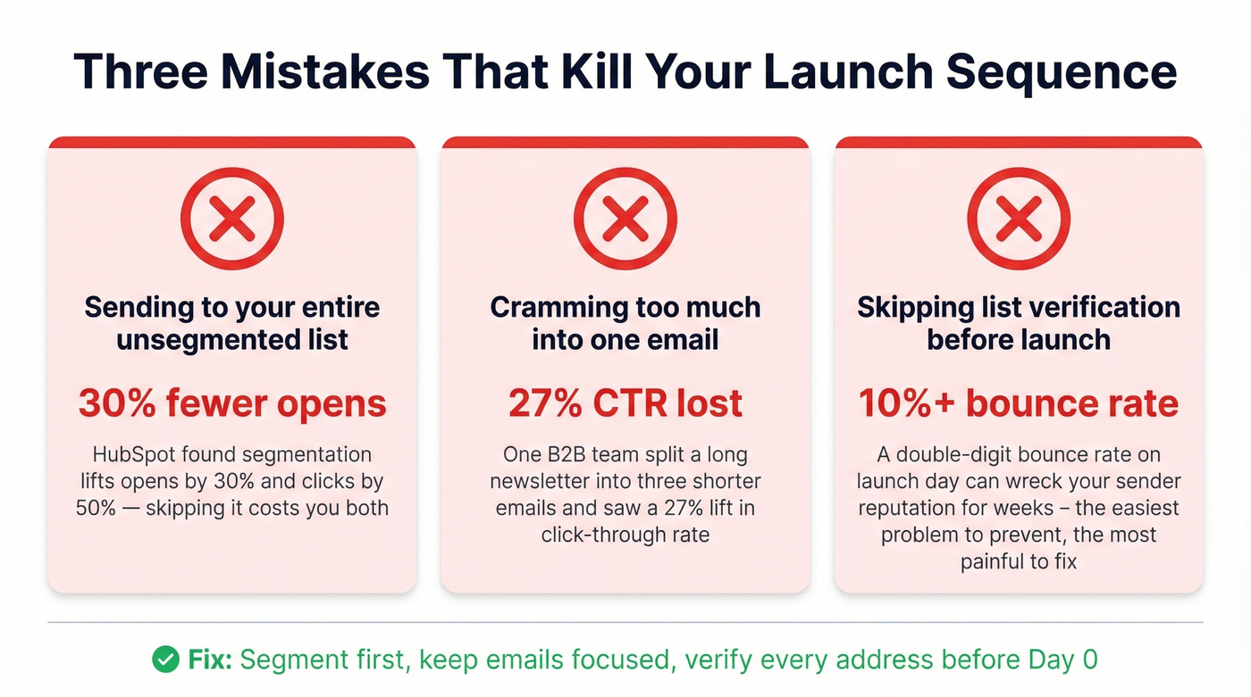 Three common launch email mistakes with impact statistics