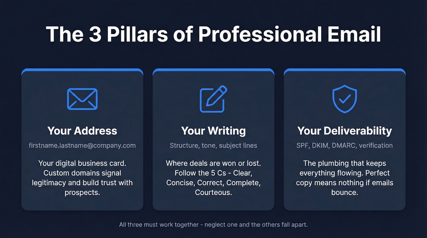 Three pillars of professional email explained visually