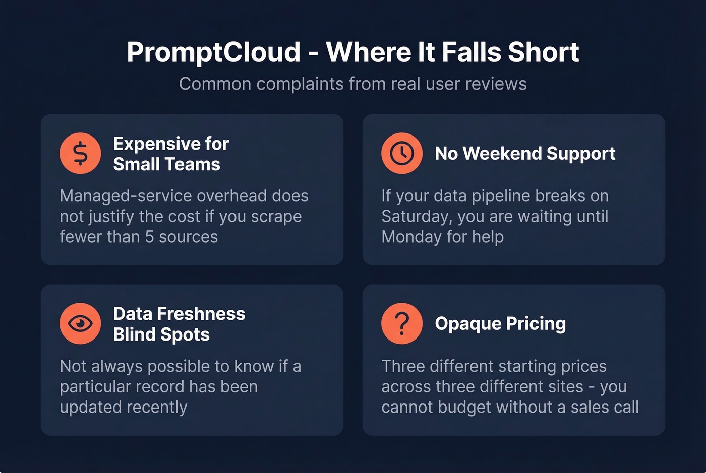 PromptCloud common complaints and drawbacks summary