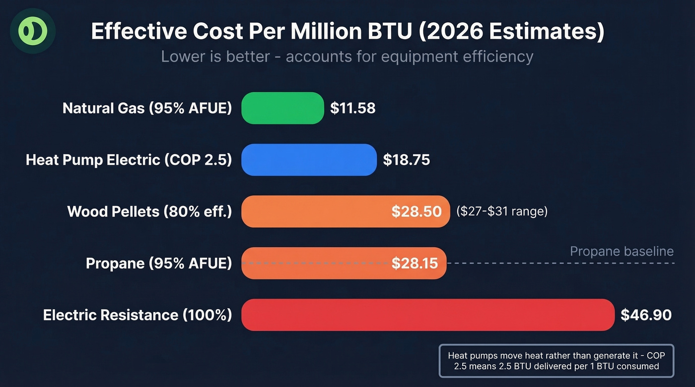 Fuel cost comparison chart showing effective dollars per million BTU