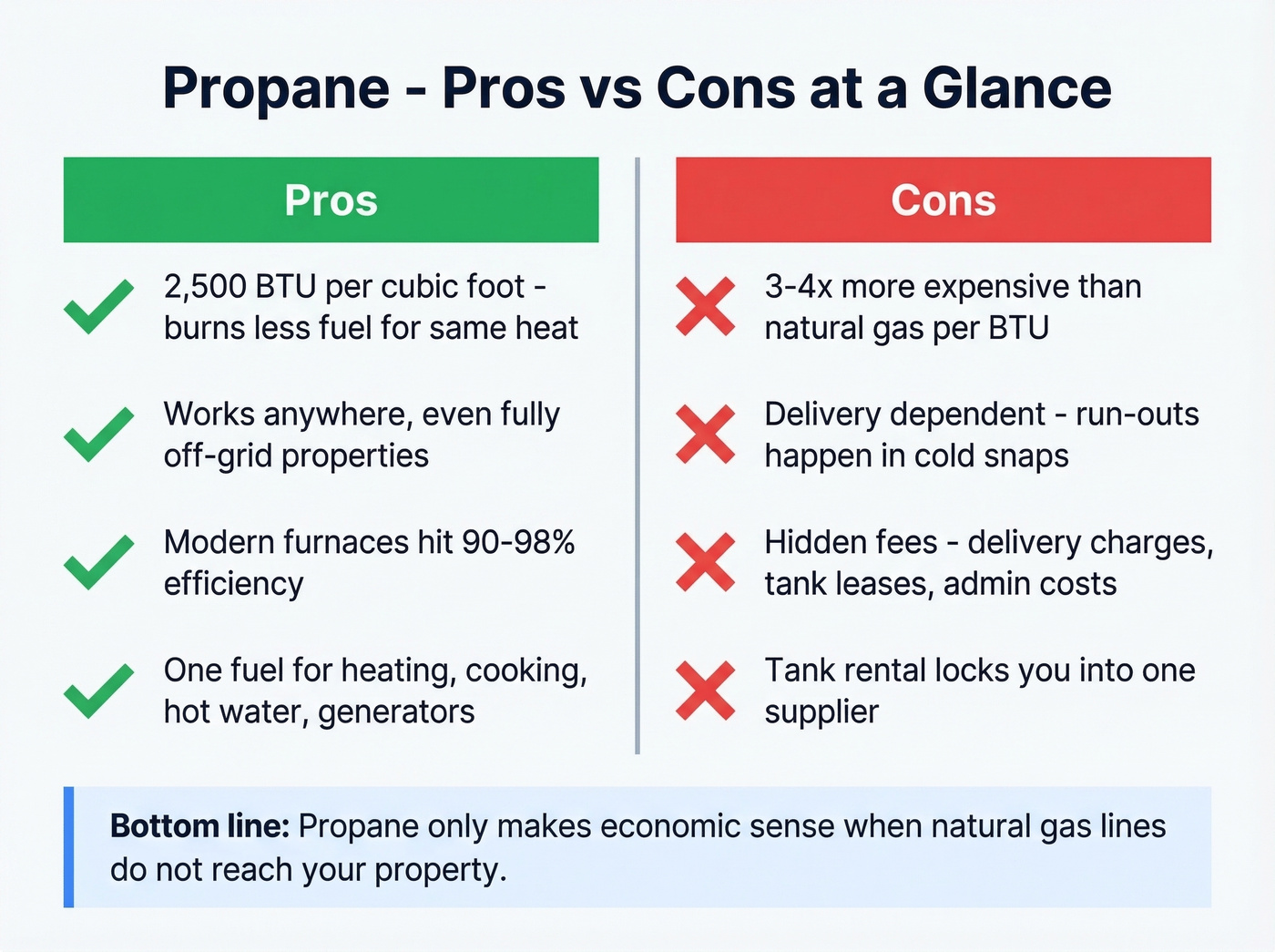 Propane pros and cons visual comparison card