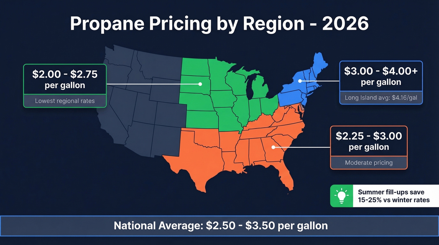 Regional propane pricing map with per-gallon costs