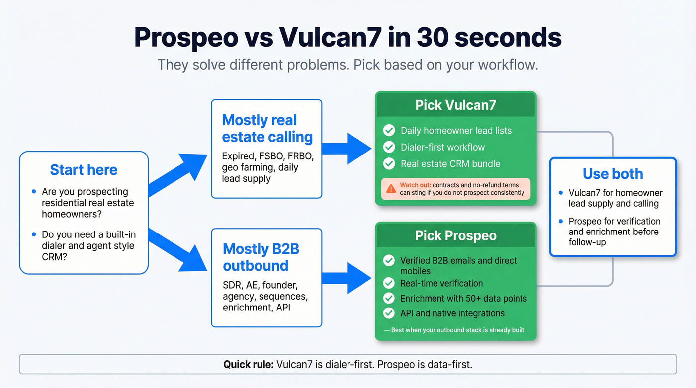 Decision tree choosing Prospeo, Vulcan7, or both
