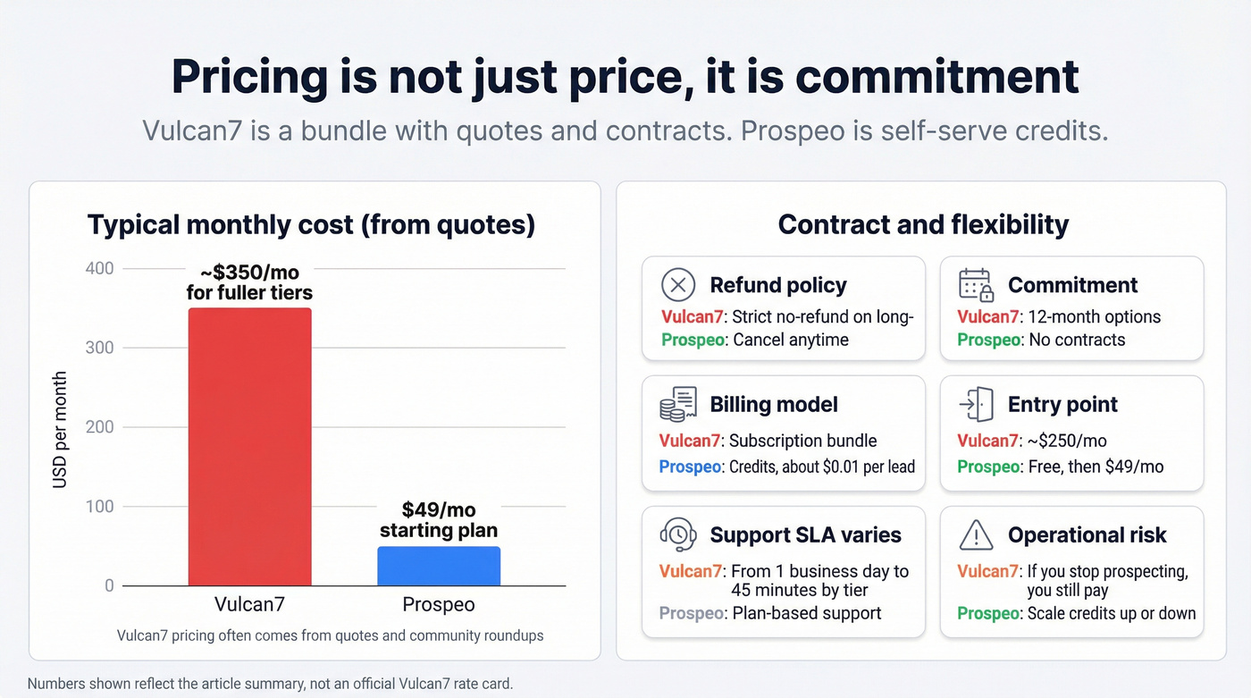 Pricing and contract risk comparison for Vulcan7 vs Prospeo