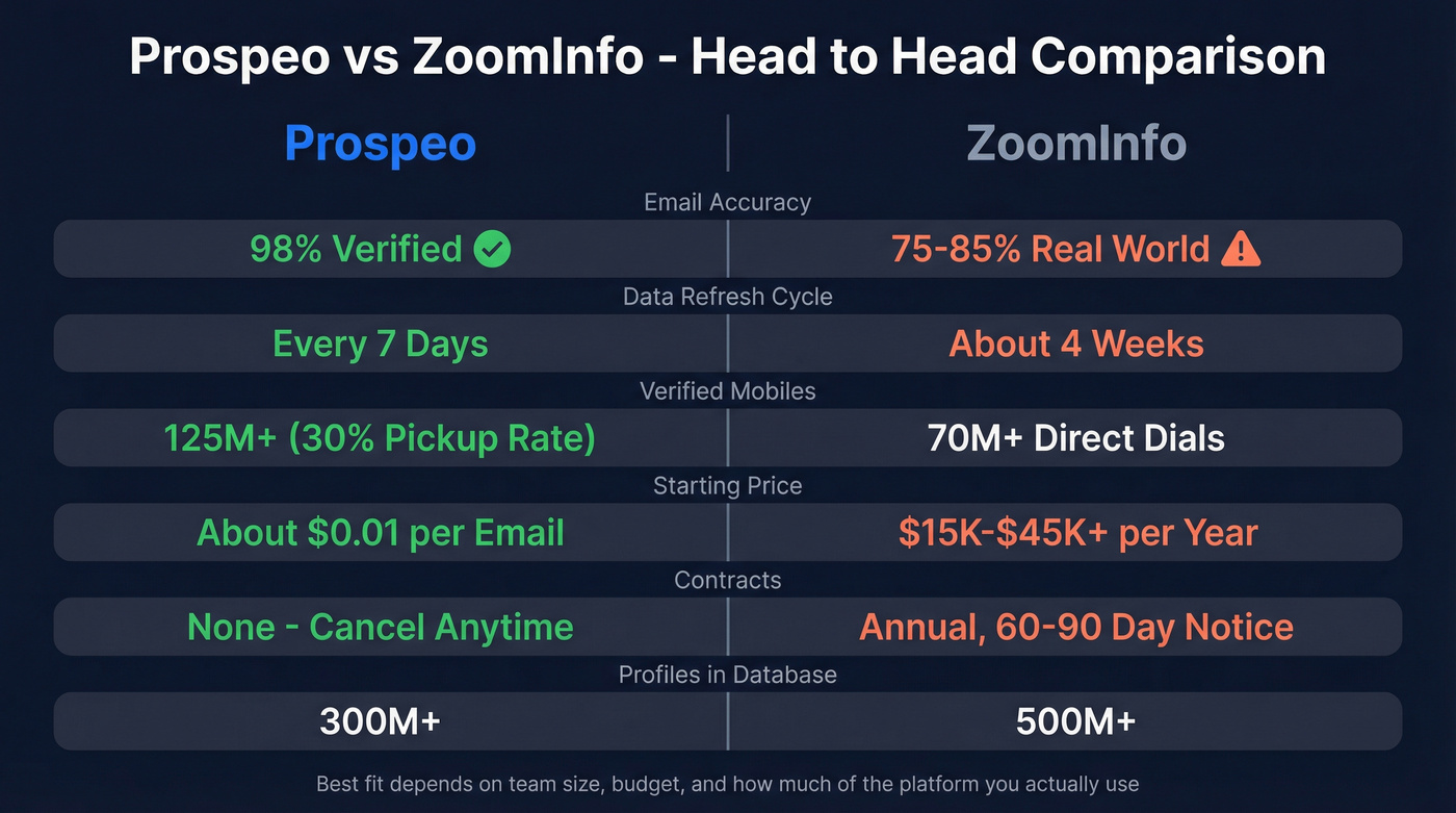 Prospeo vs ZoomInfo head-to-head feature comparison diagram