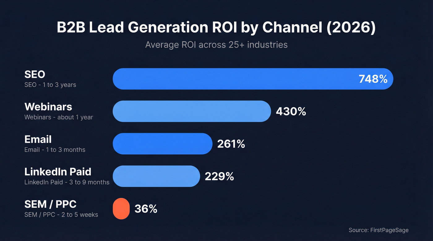 B2B lead generation channel ROI comparison bar chart