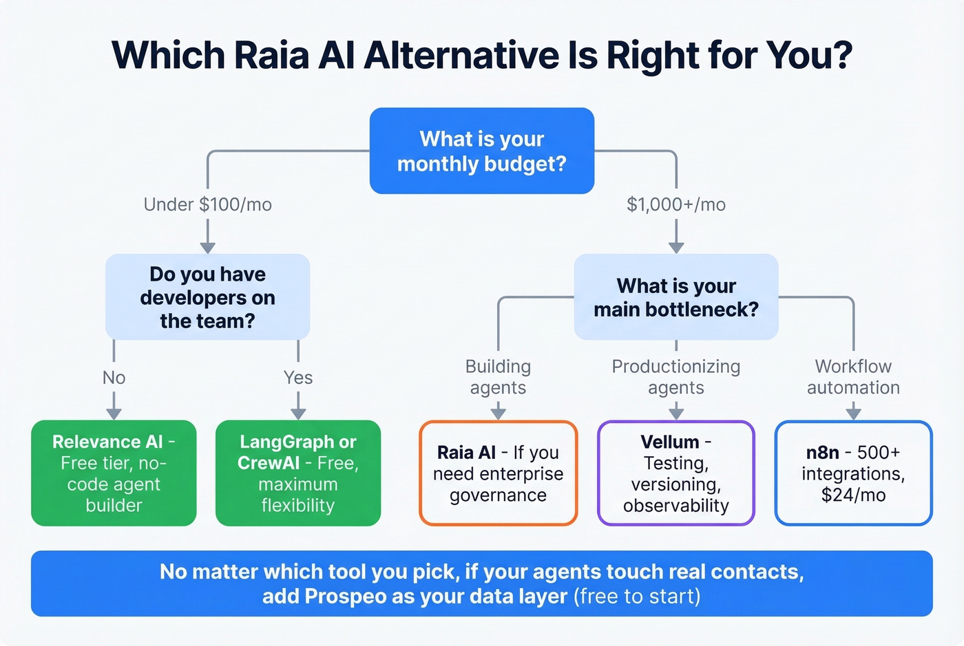 Decision flowchart for choosing the right Raia AI alternative