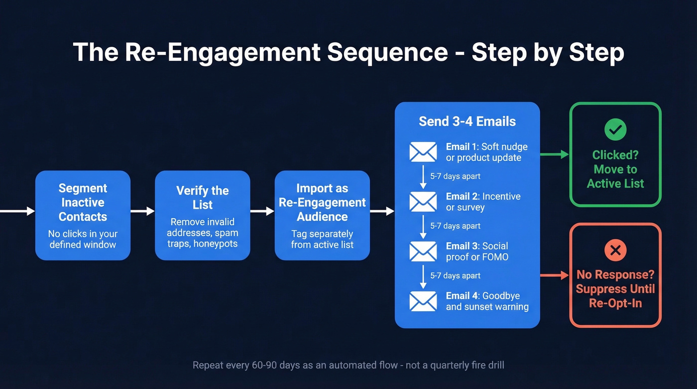 Step-by-step re-engagement email sequence workflow