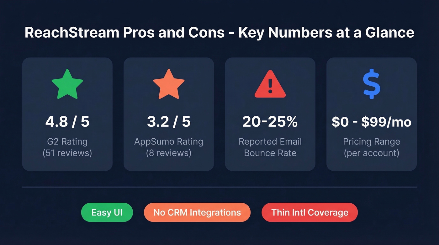 ReachStream key stats showing rating gap and bounce rates