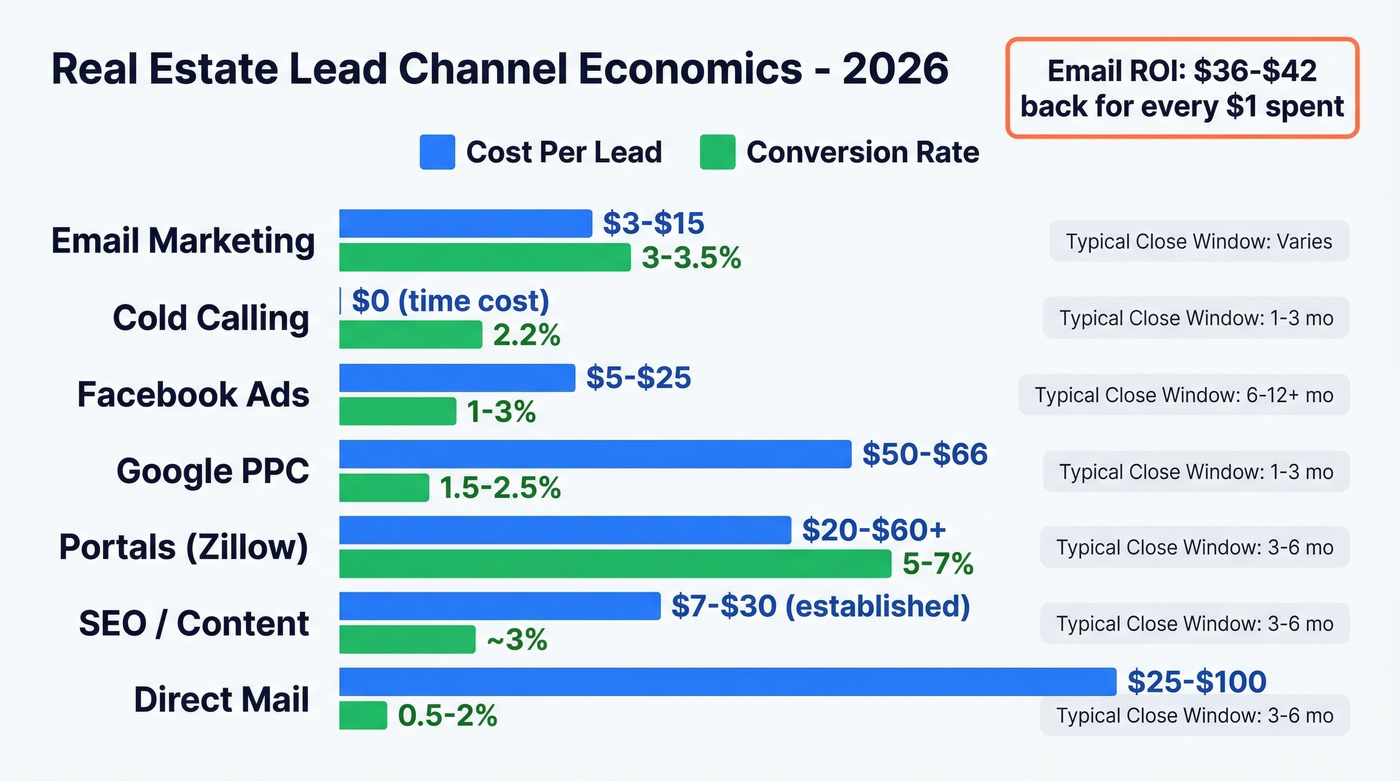 Real estate lead channel economics comparison chart