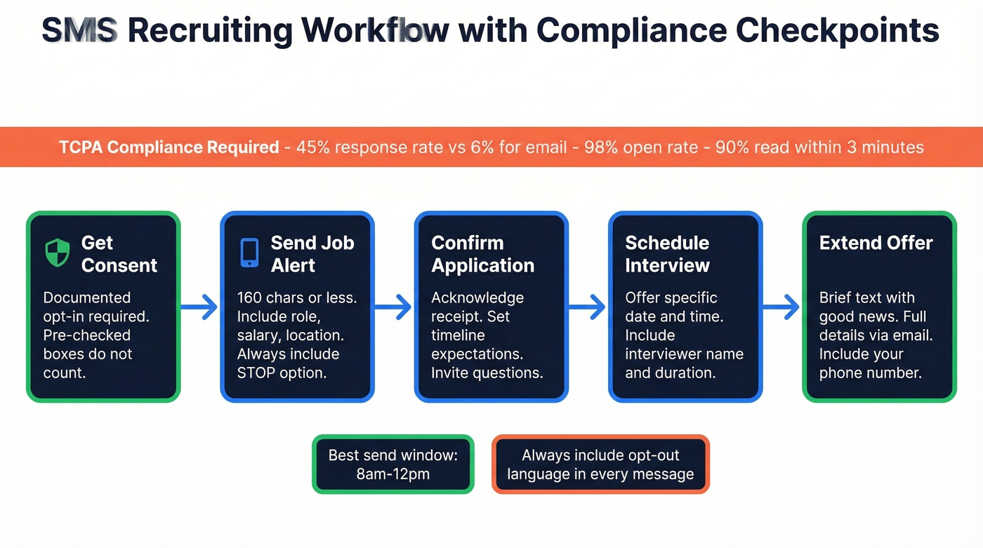 SMS recruiting workflow with compliance checkpoints