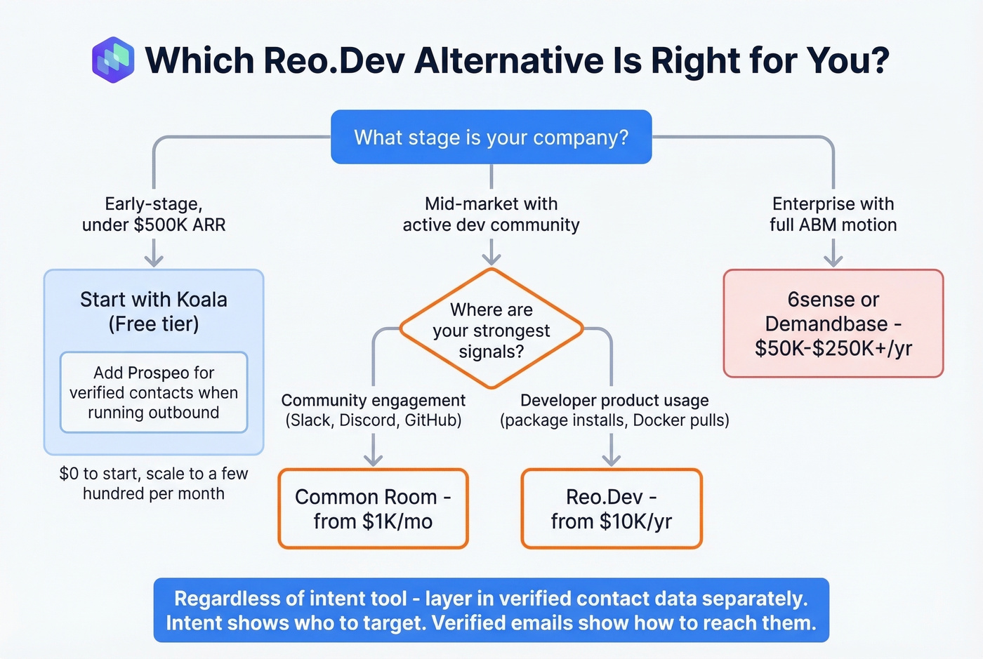 Decision flowchart for choosing the right Reo.Dev alternative