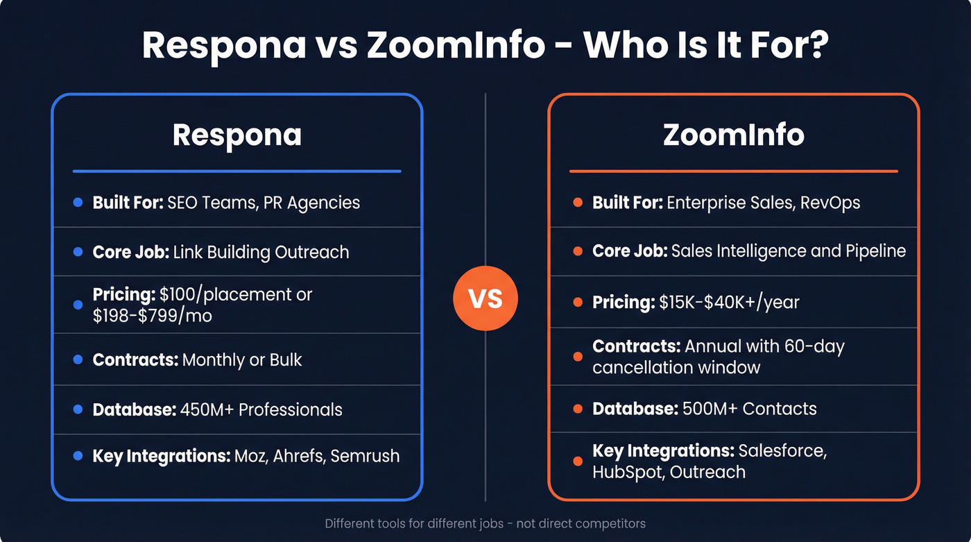 Respona vs ZoomInfo head-to-head comparison diagram