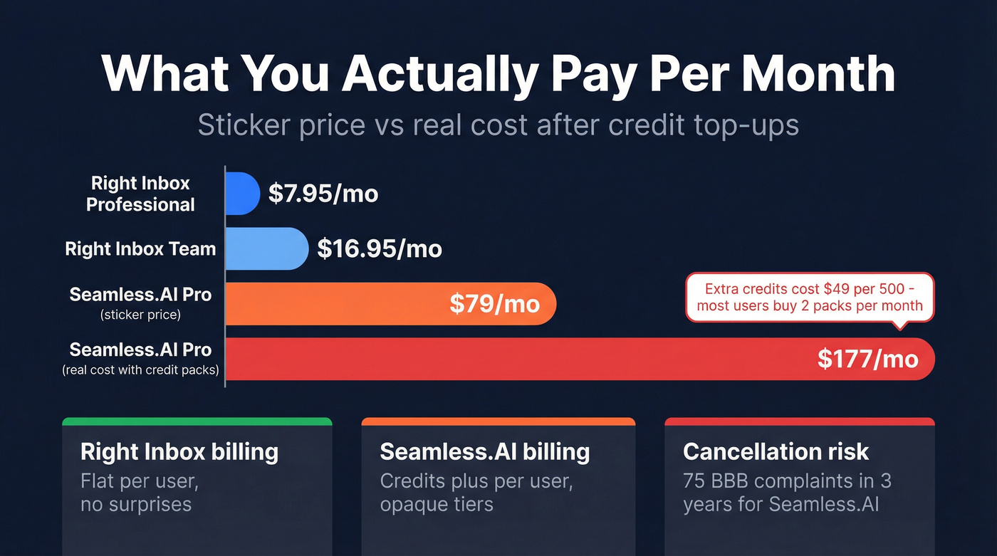 Real monthly cost comparison bar chart for both tools