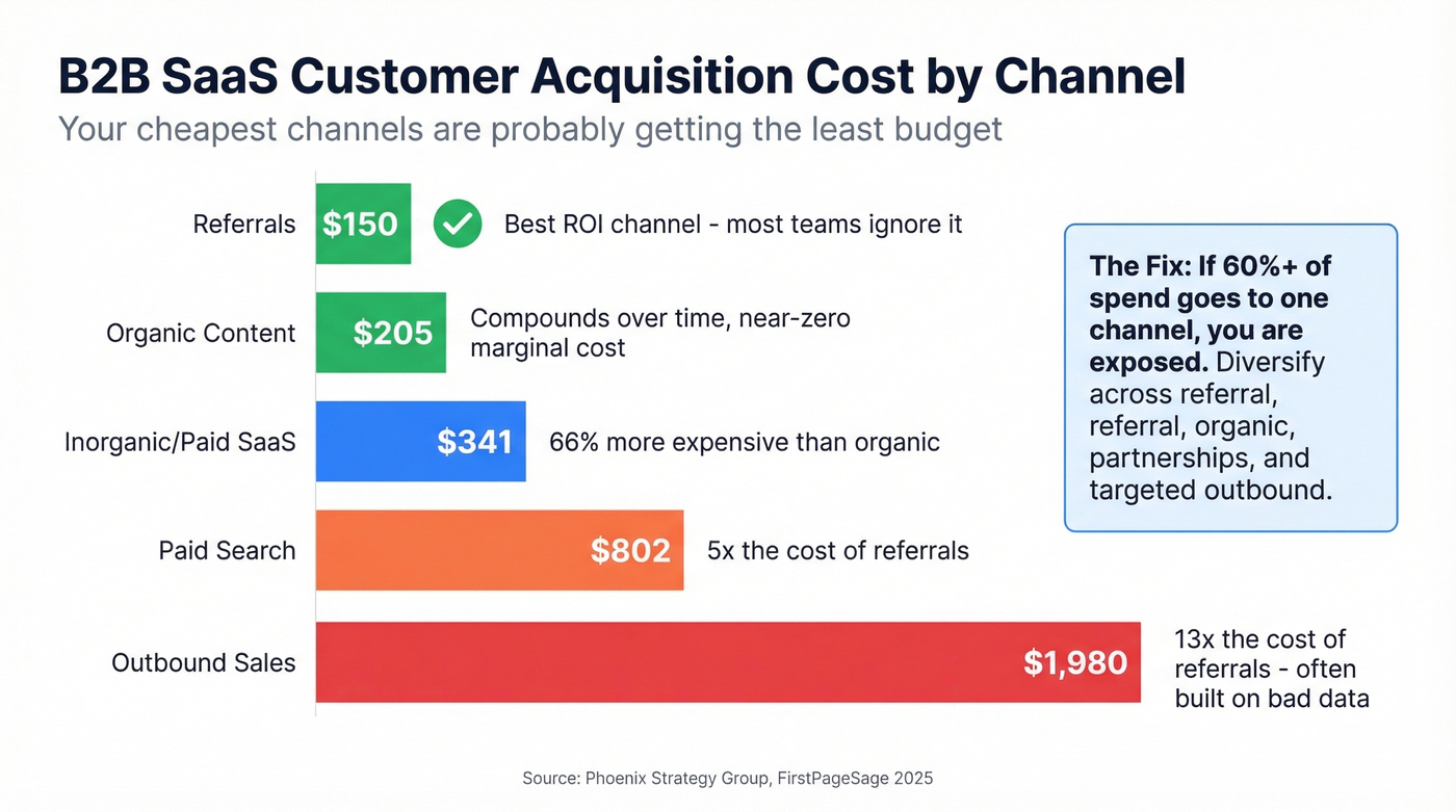 CAC by channel showing cheapest to most expensive