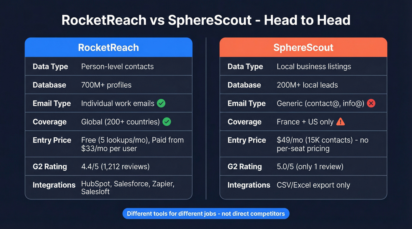 RocketReach vs SphereScout head-to-head comparison diagram