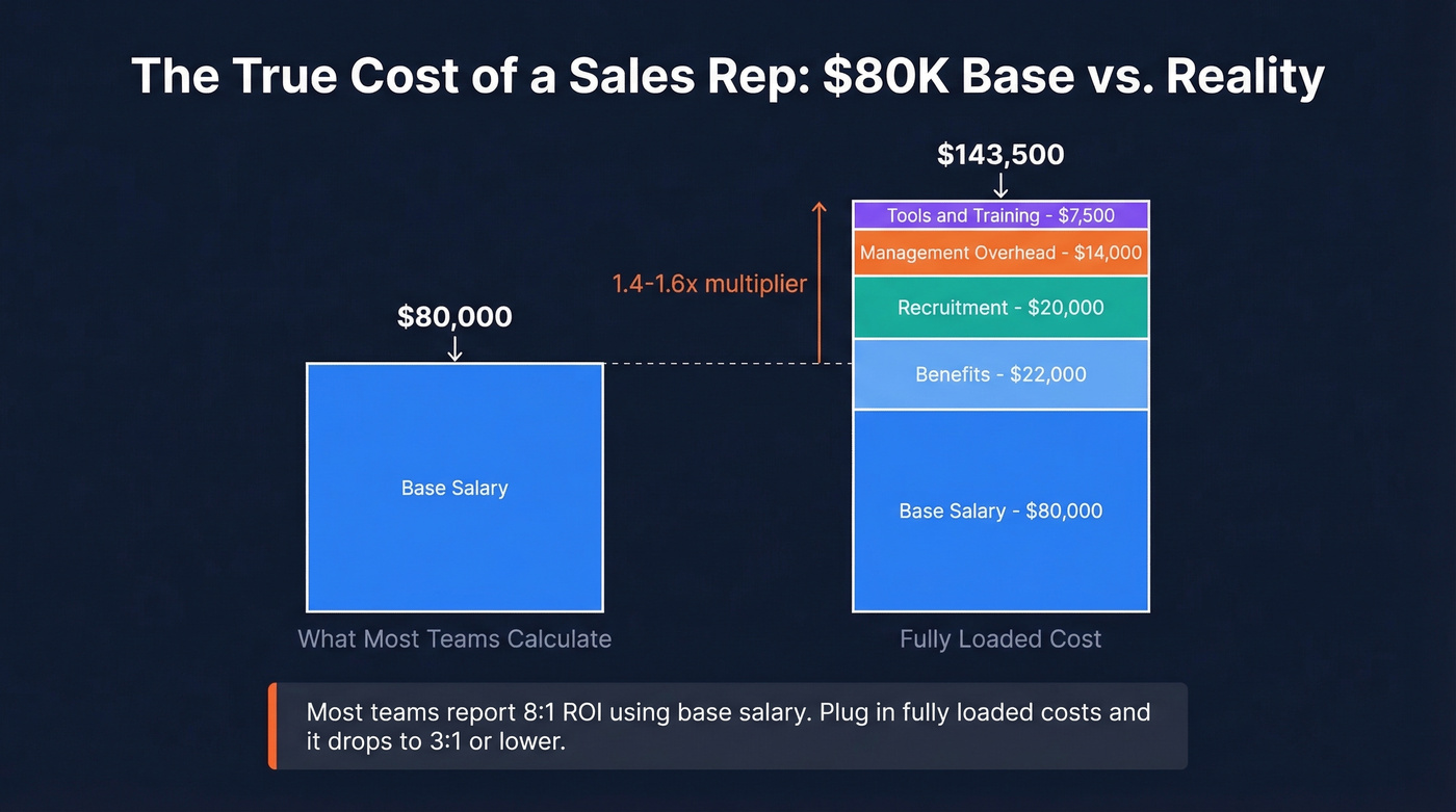 Stacked bar chart showing true cost breakdown of a sales rep