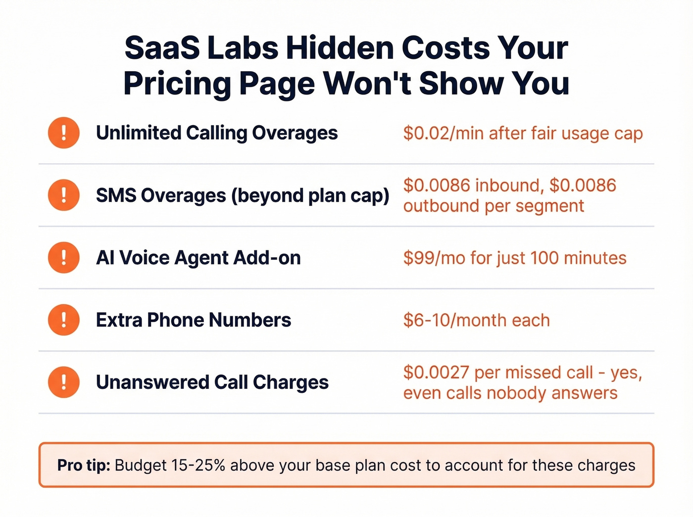 SaaS Labs hidden costs breakdown infographic