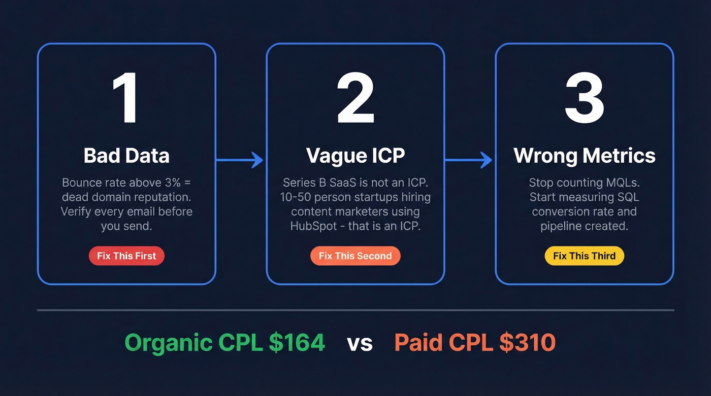 Three-step priority fix order for SaaS lead gen