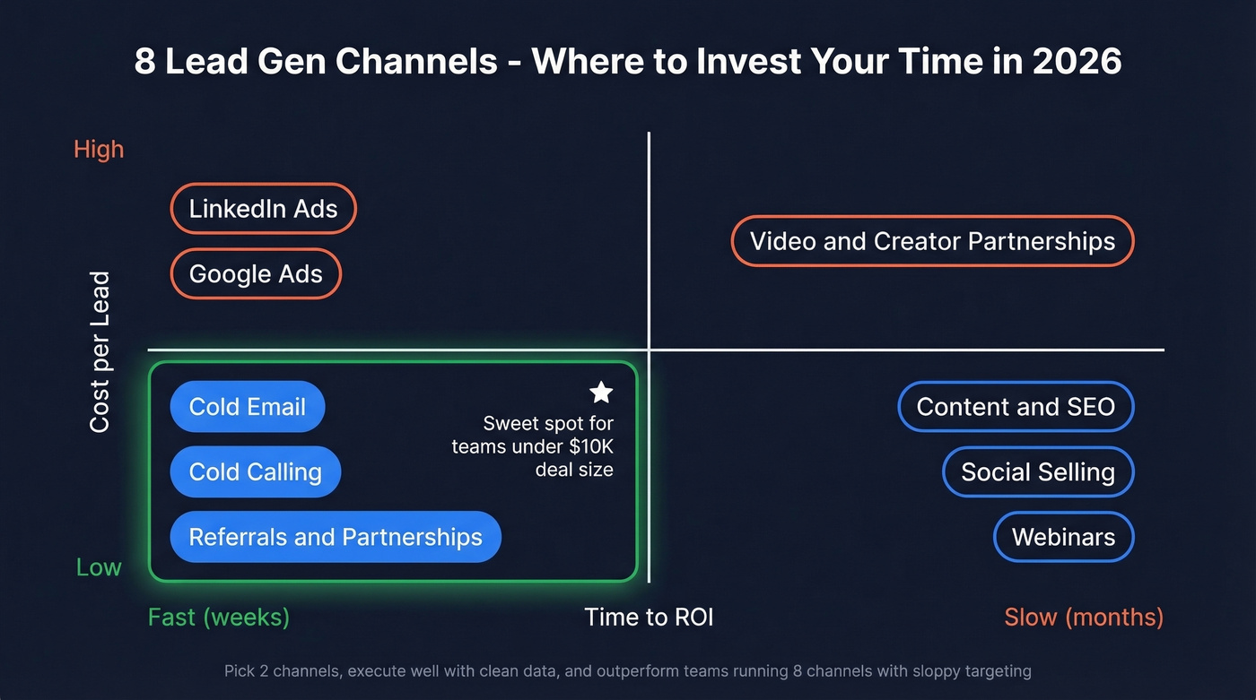 Eight lead generation channels ranked by effort and ROI
