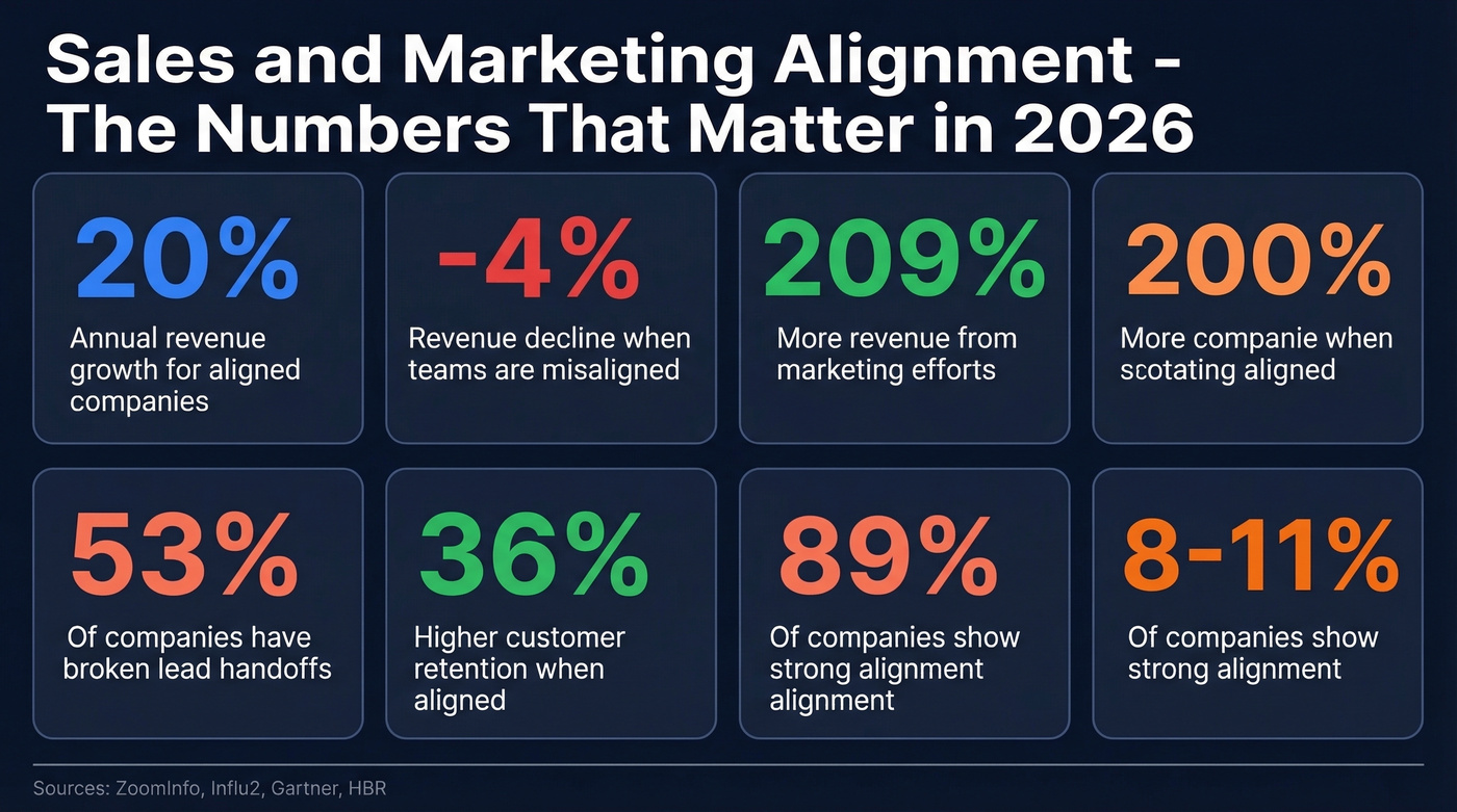 Key sales marketing alignment statistics overview card