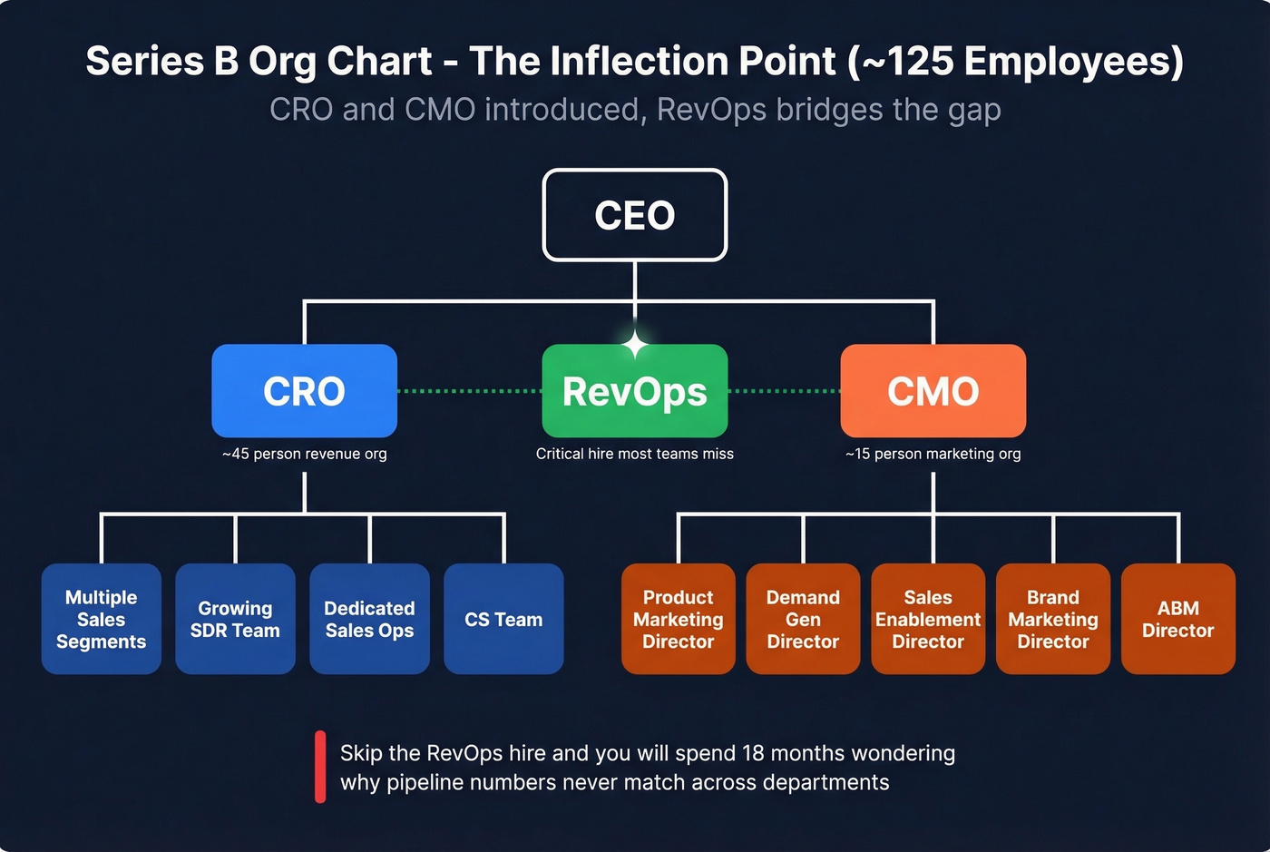 Series B org chart showing CRO and CMO reporting structure
