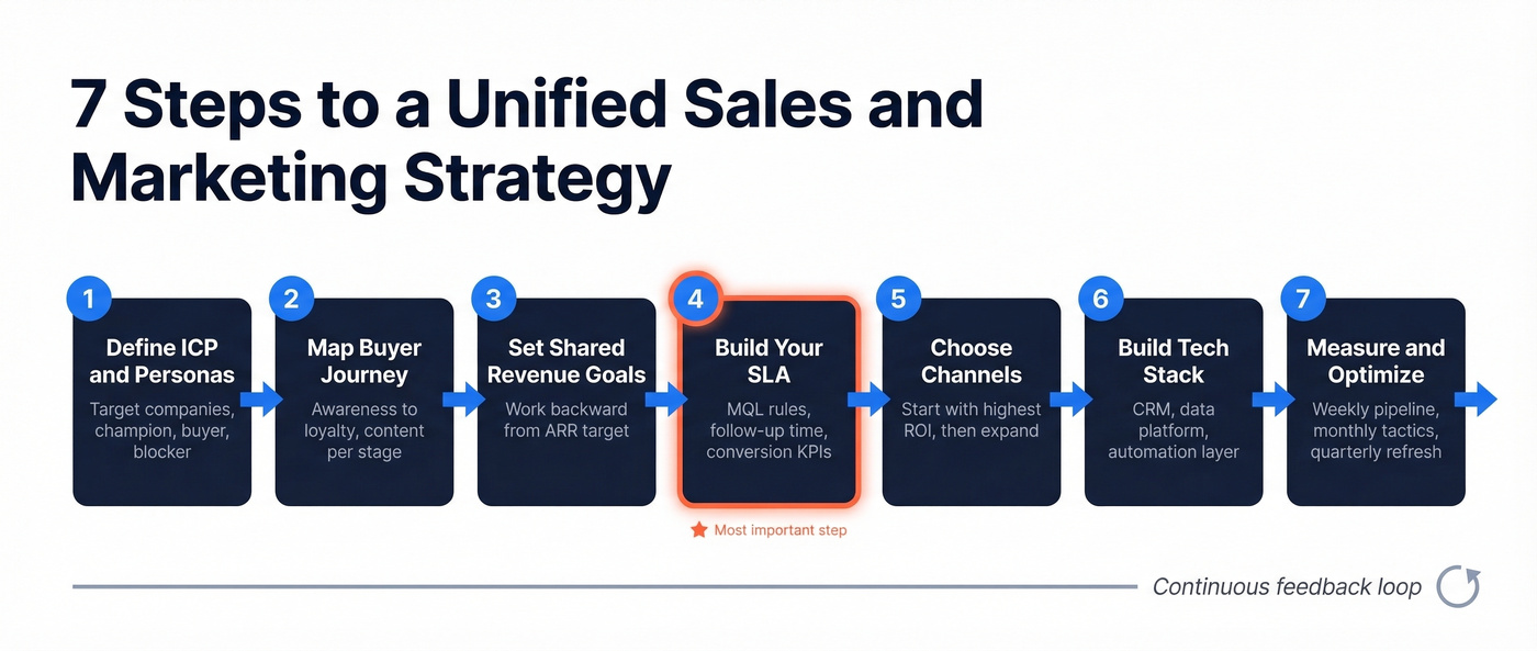 Seven step sales and marketing strategy building process flow