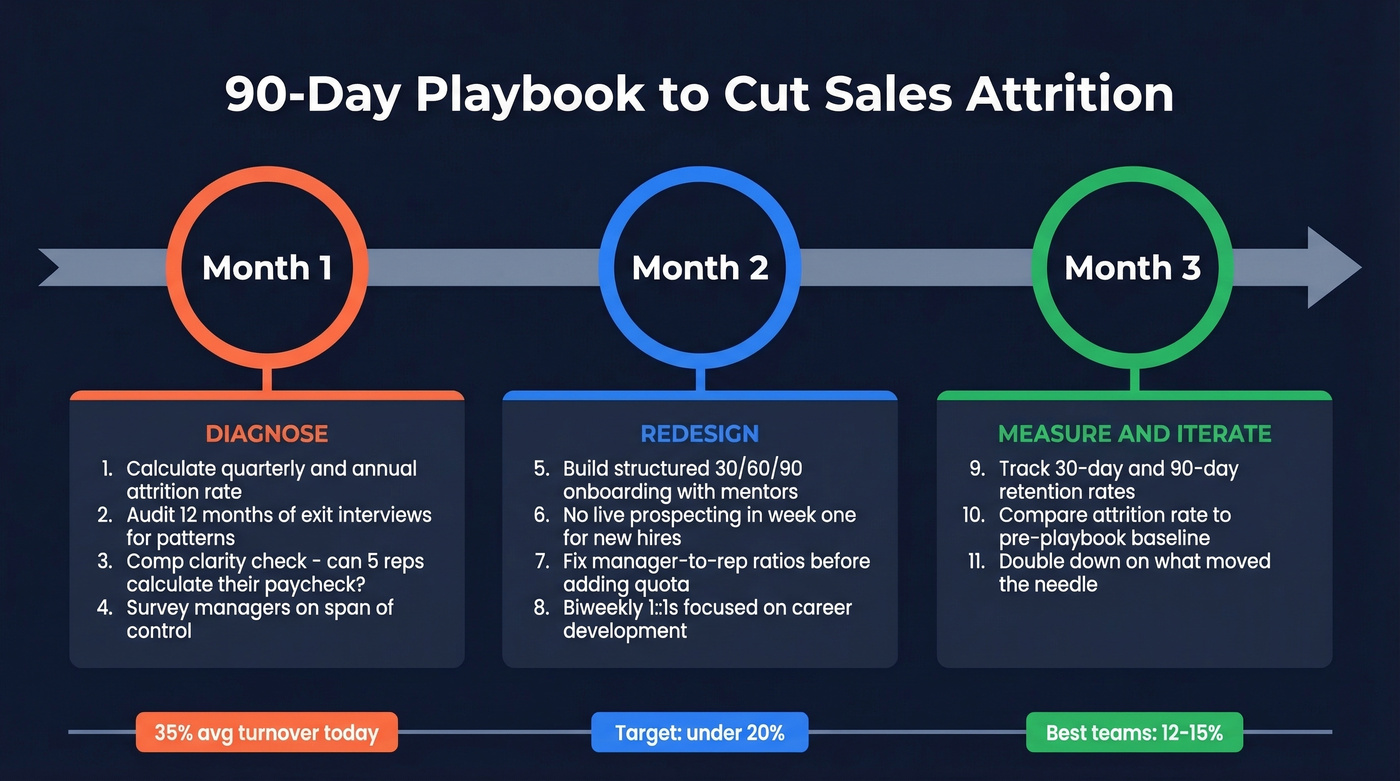 90-day sales attrition reduction playbook timeline