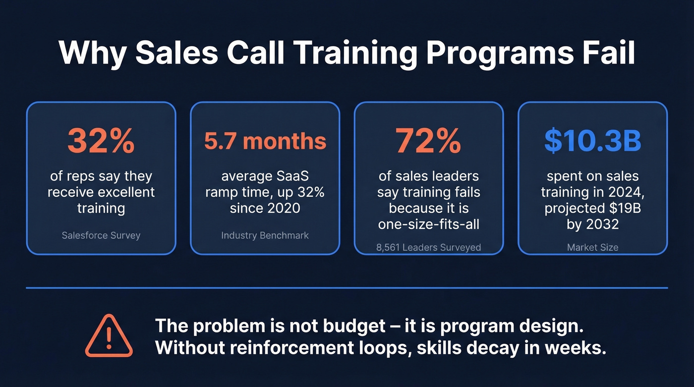Key statistics showing why sales training programs fail