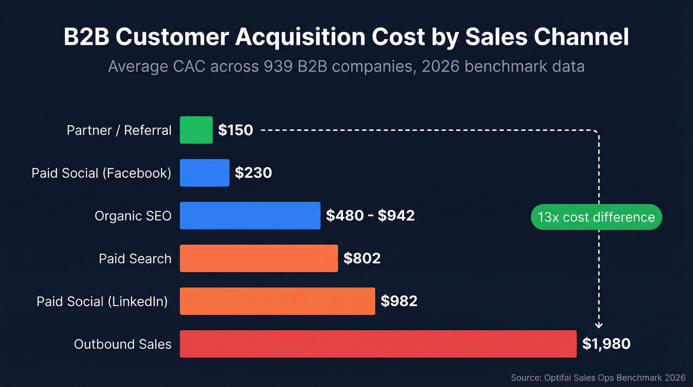 B2B CAC comparison across six sales channels