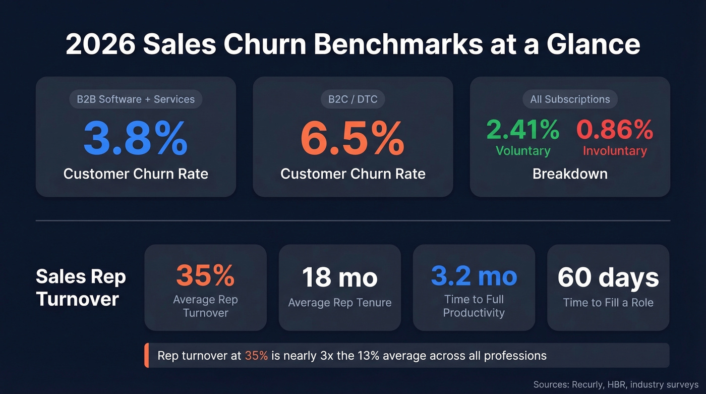 2026 sales churn benchmarks at a glance