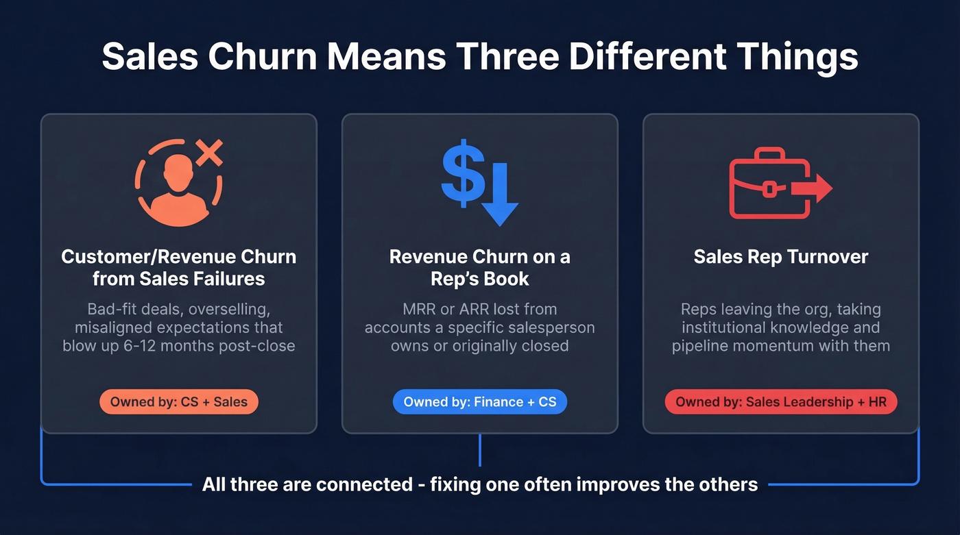 Three definitions of sales churn explained visually